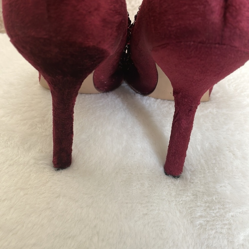 Gucci Tom Ford Era 1990s crushed velvet garnet stone maroon pumps size 9 Y2K - Picture 7 of 15